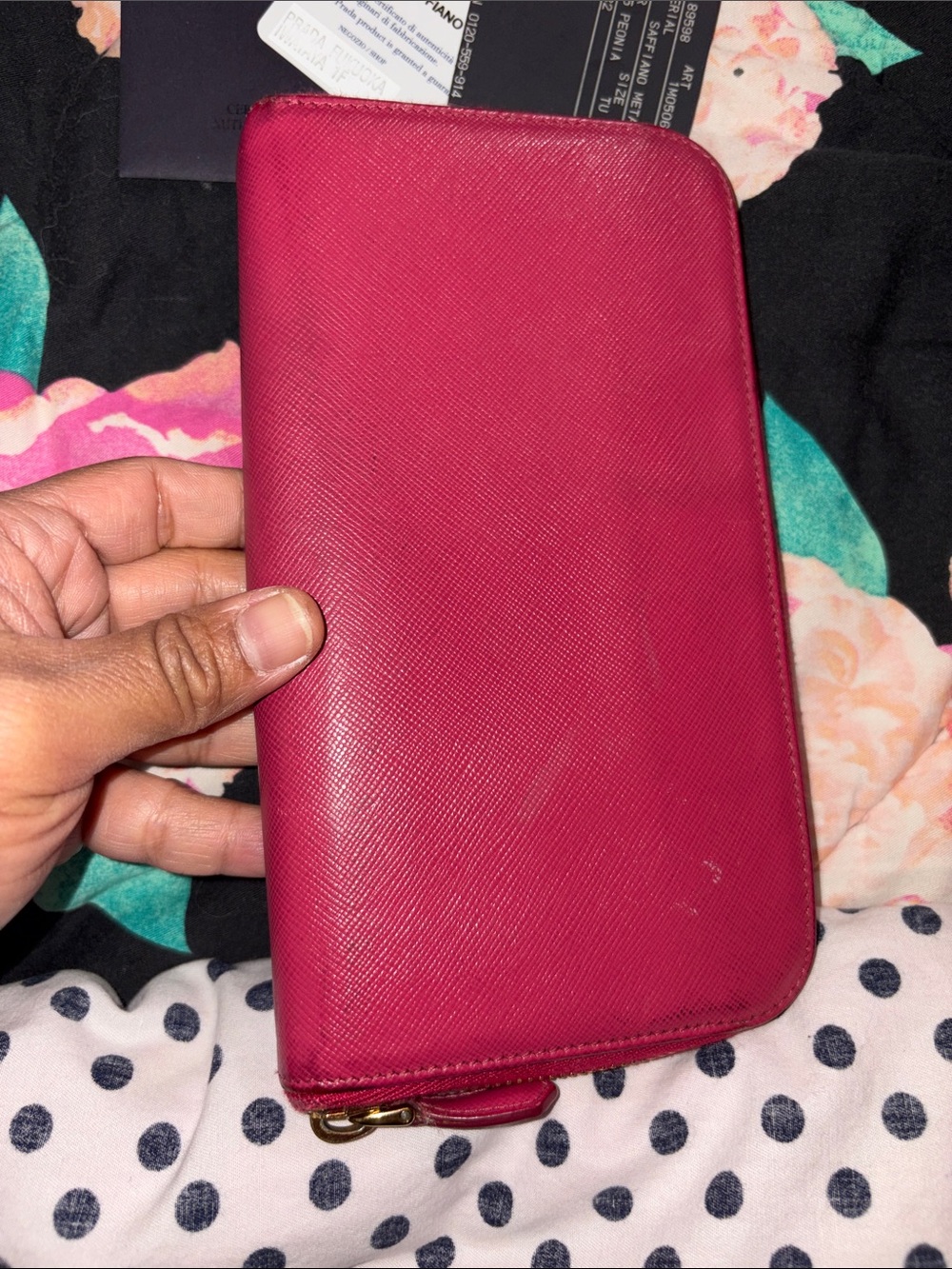 Prada Saffiano Zip-Around Wallet in Peonia Pink with Gold Hardware - Picture 12 of 15